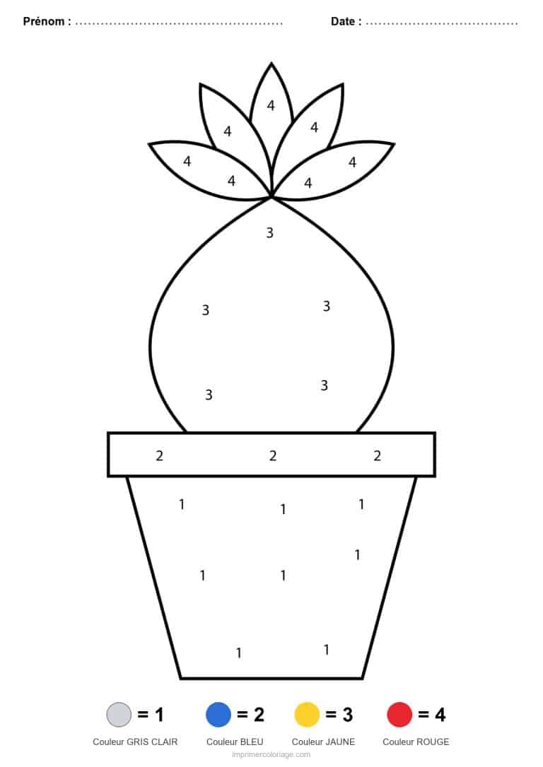 coloriage magique printemps ananas en pot - dessin gratuit &agrave; imprimer