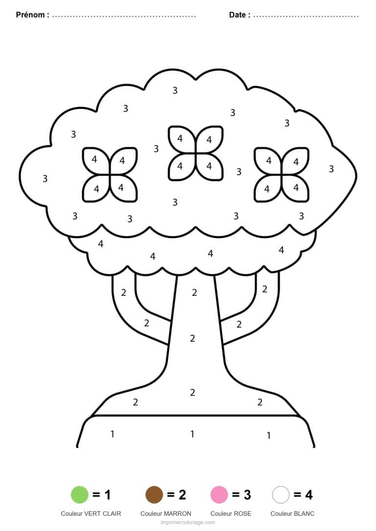 coloriage magique printemps arbre a papillons - dessin gratuit &agrave; imprimer