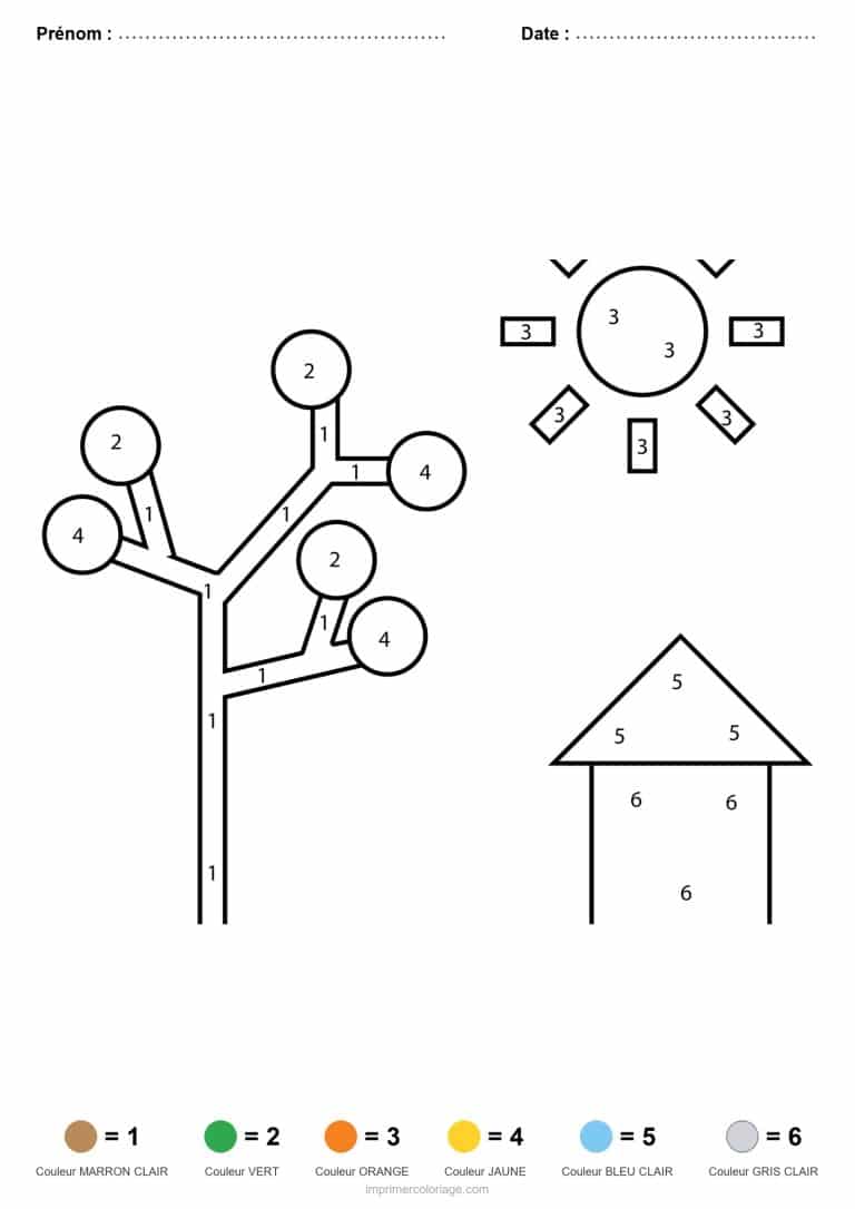 coloriage magique printemps arbre et maison - dessin gratuit &agrave; imprimer