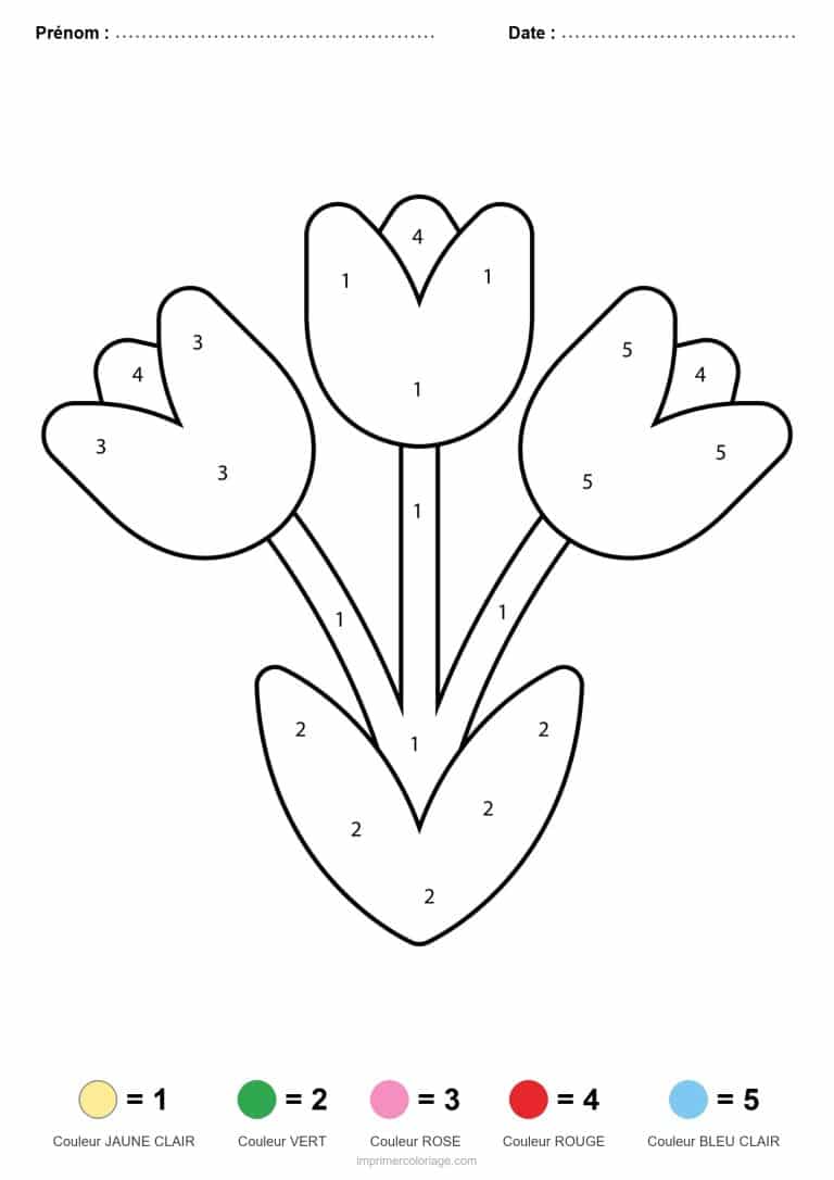 coloriage magique printemps bouquet de tulipes - dessin gratuit &agrave; imprimer