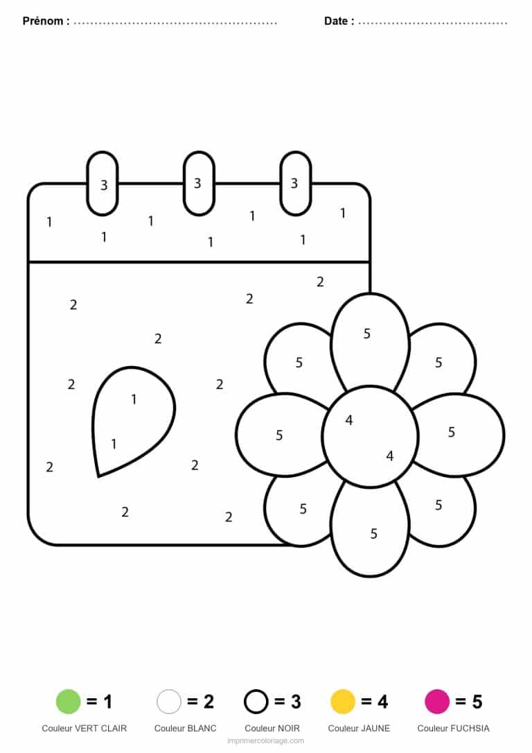 coloriage magique printemps calendrier a la fleur - dessin gratuit &agrave; imprimer