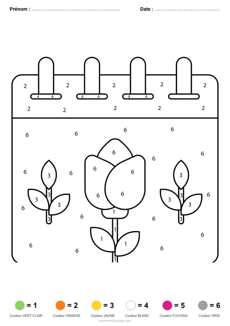 coloriage magique printemps calendrier a la tulipe - dessin gratuit &agrave; imprimer