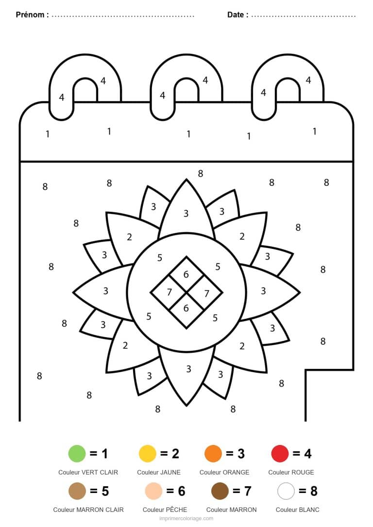 coloriage magique printemps calendrier au tournesol - dessin gratuit &agrave; imprimer