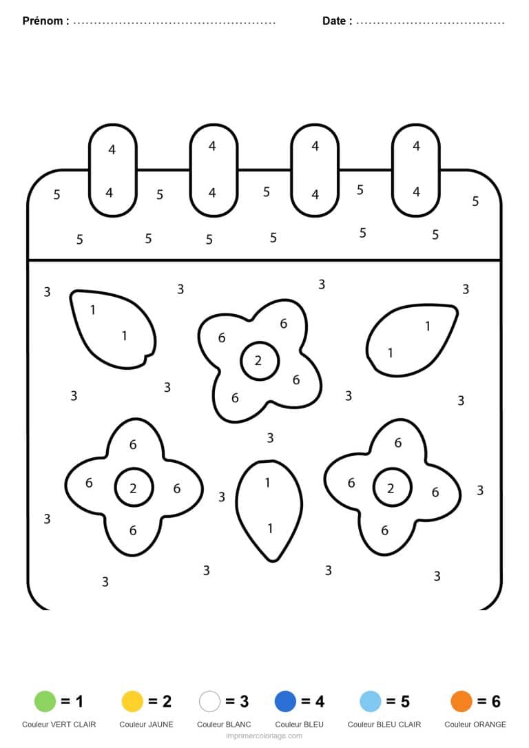 coloriage magique printemps calendrier de fleurs - dessin gratuit &agrave; imprimer
