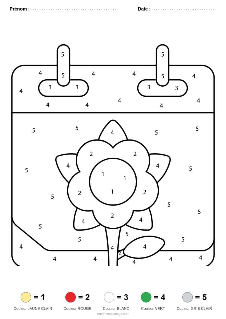 coloriage magique printemps calendrier fleuri - dessin gratuit &agrave; imprimer