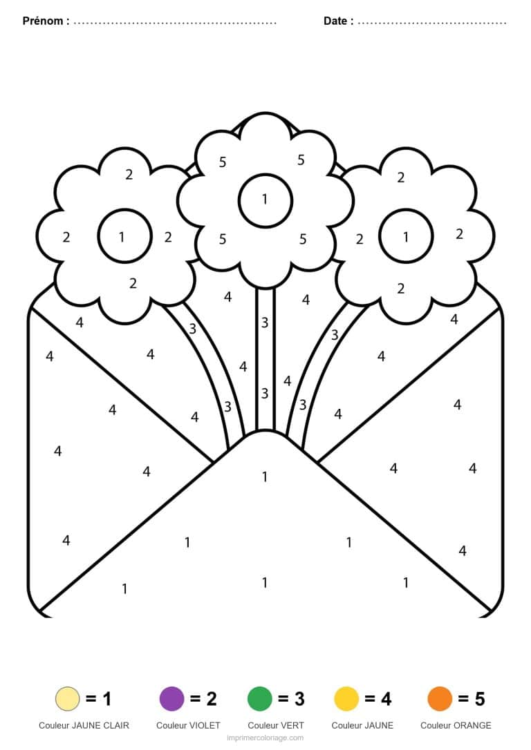 coloriage magique printemps enveloppe fleurie - dessin gratuit &agrave; imprimer