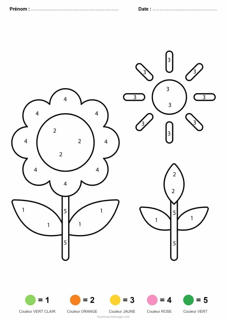 coloriage magique printemps fleur au soleil - dessin gratuit &agrave; imprimer