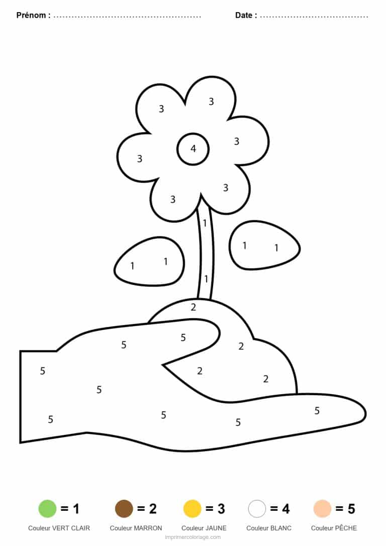 coloriage magique printemps fleur dans la main - dessin gratuit &agrave; imprimer