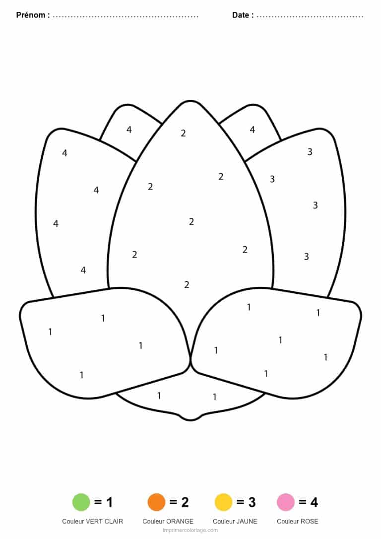 coloriage magique printemps fleur de lotus - dessin gratuit &agrave; imprimer