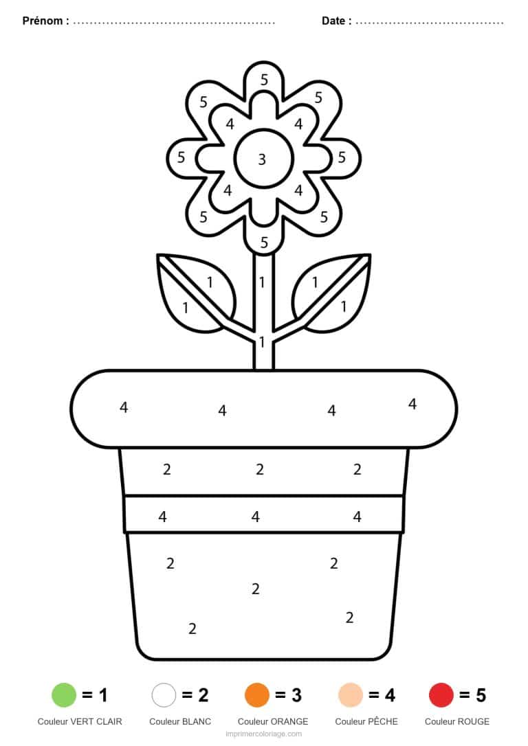 coloriage magique printemps fleur en pot - dessin gratuit &agrave; imprimer