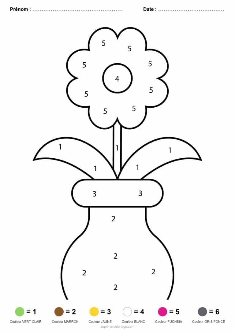 coloriage magique printemps fleur en vase - dessin gratuit &agrave; imprimer