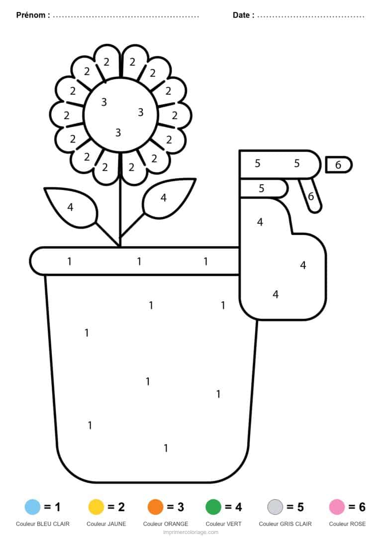 coloriage magique printemps fleur et arrosoir - dessin gratuit &agrave; imprimer