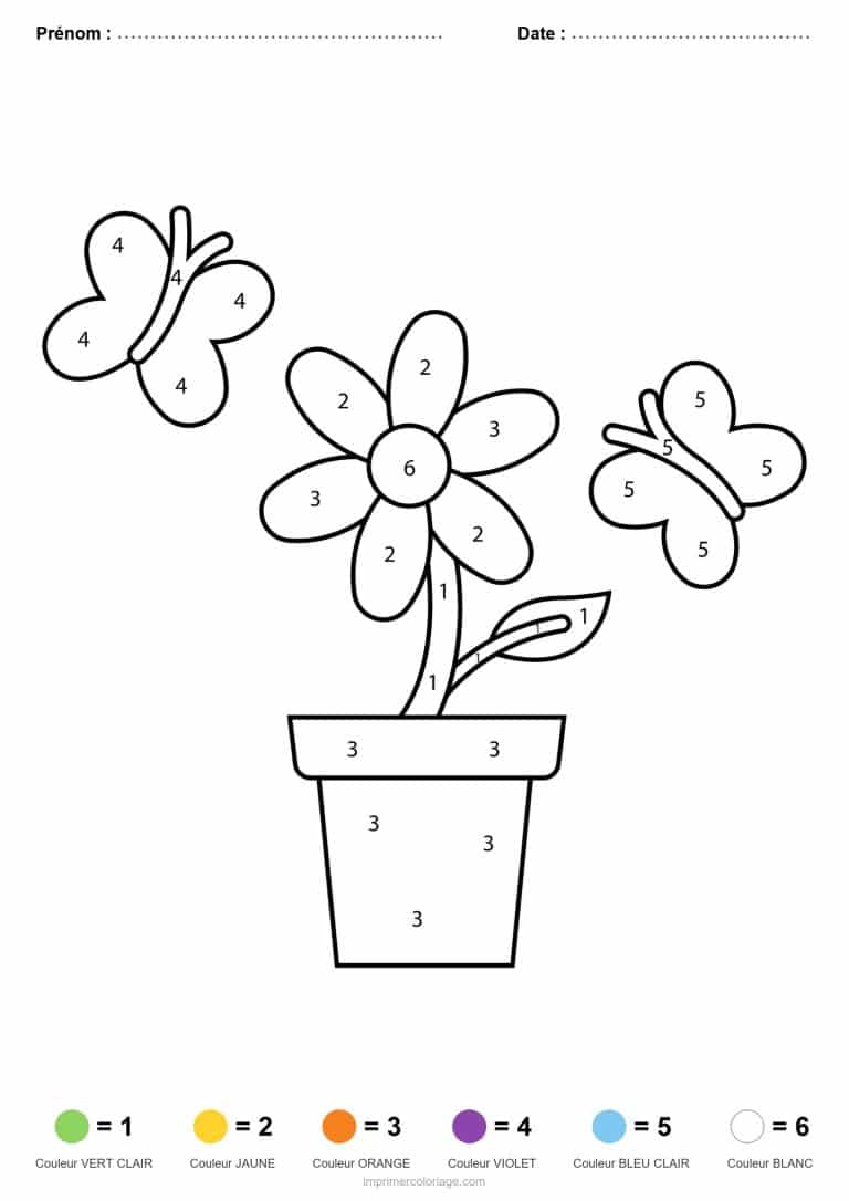 coloriage magique printemps fleur et papillons - dessin gratuit &agrave; imprimer