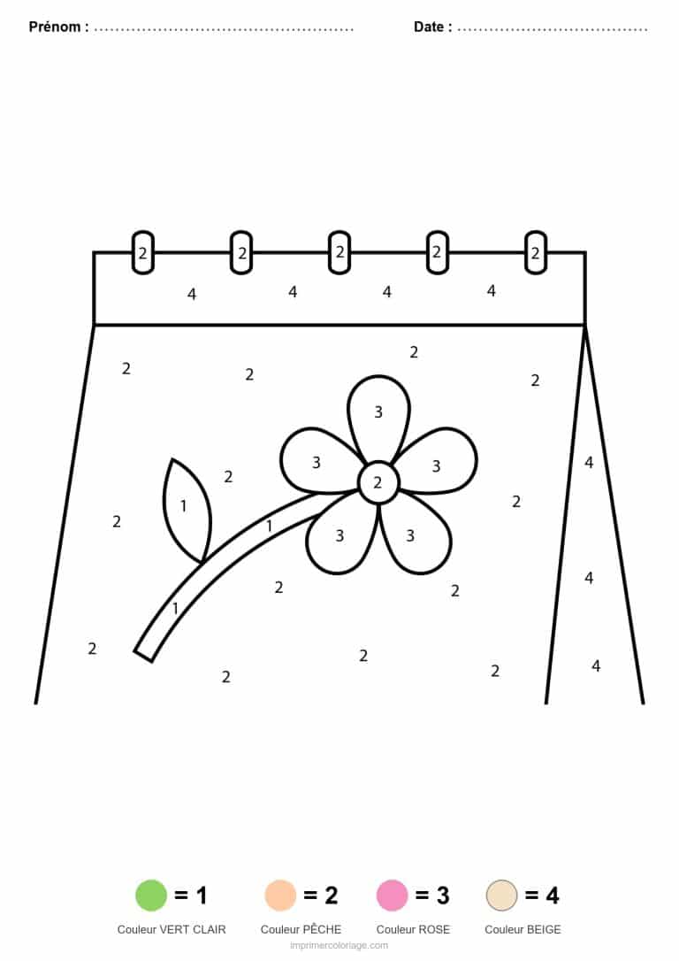 coloriage magique printemps fleur sur le chevalet - dessin gratuit &agrave; imprimer