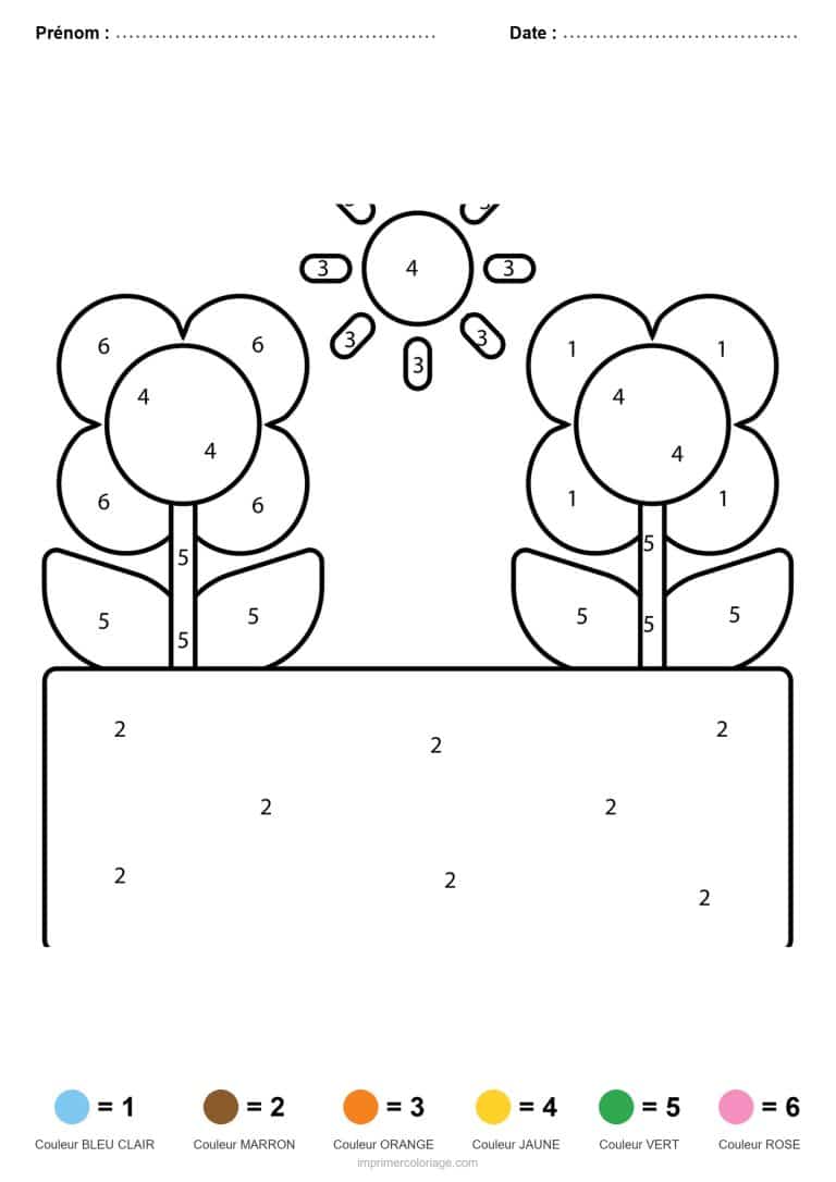 coloriage magique printemps fleurs au soleil - dessin gratuit &agrave; imprimer