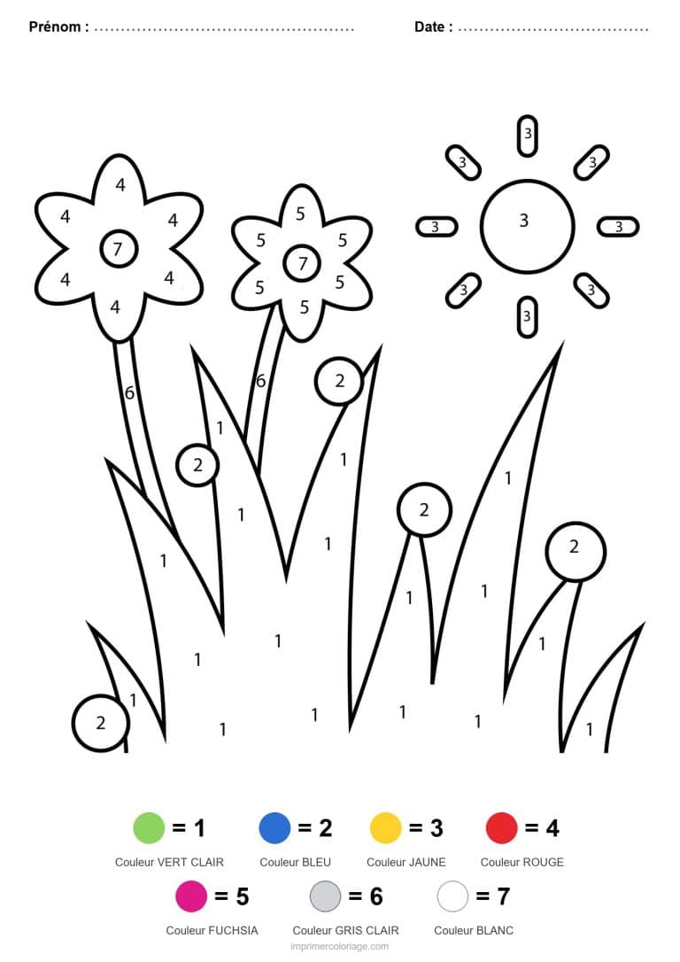 coloriage magique printemps fleurs sous le soleil - dessin gratuit &agrave; imprimer