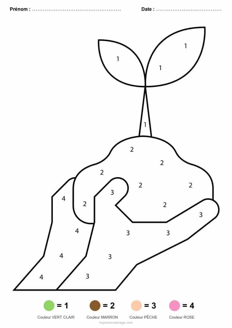 coloriage magique printemps jeune pousse dans la main - dessin gratuit &agrave; imprimer
