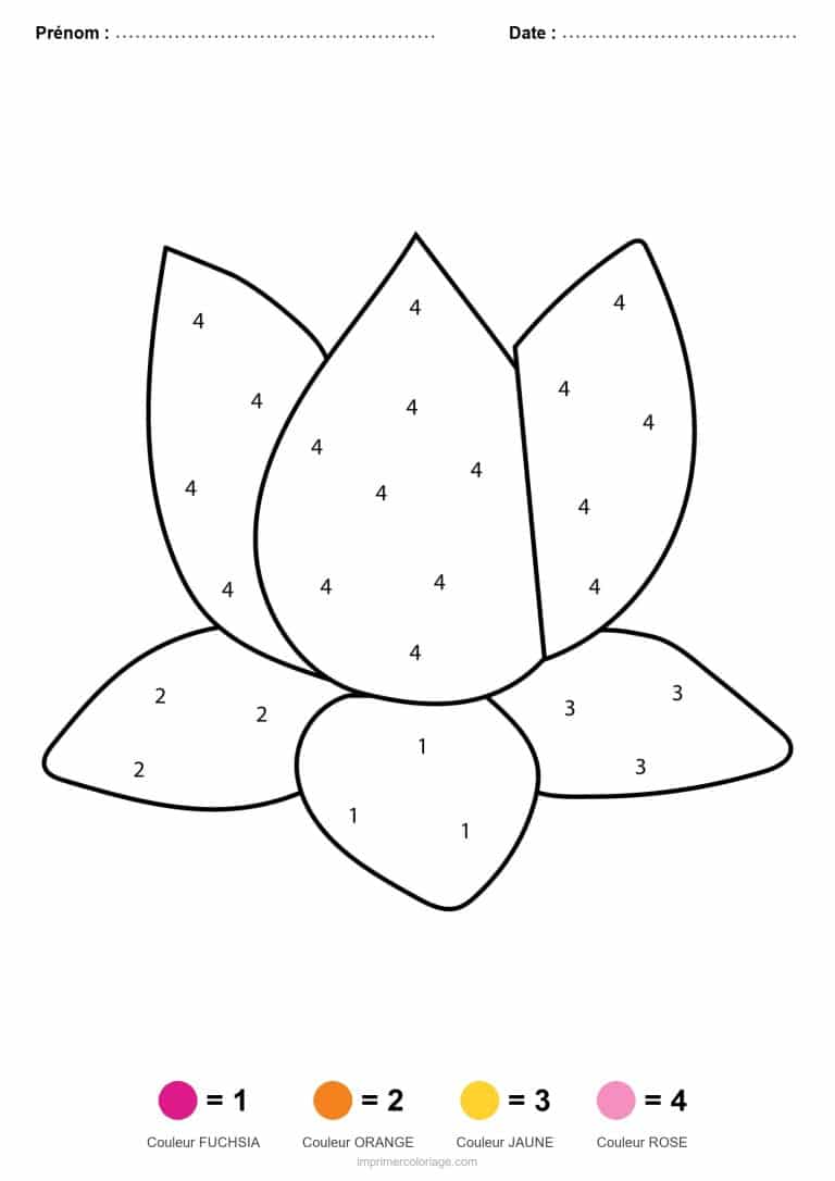 coloriage magique printemps lotus en fleur - dessin gratuit &agrave; imprimer