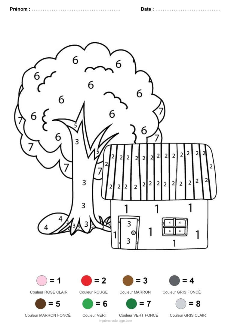 coloriage magique printemps maison dans l arbre - dessin gratuit &agrave; imprimer