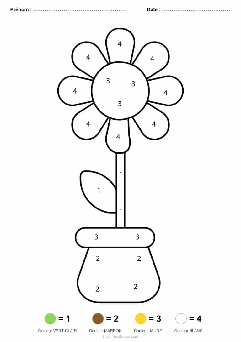 coloriage magique printemps marguerite en pot - dessin gratuit &agrave; imprimer