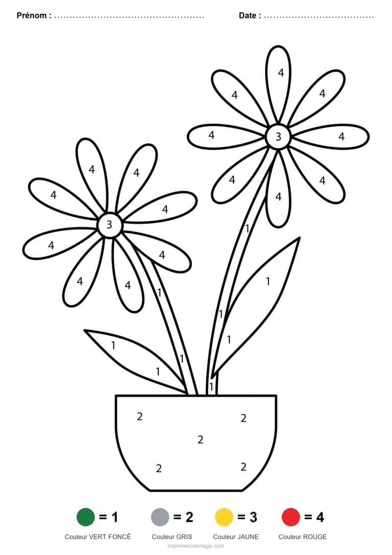 coloriage magique printemps marguerites en pot - dessin gratuit &agrave; imprimer