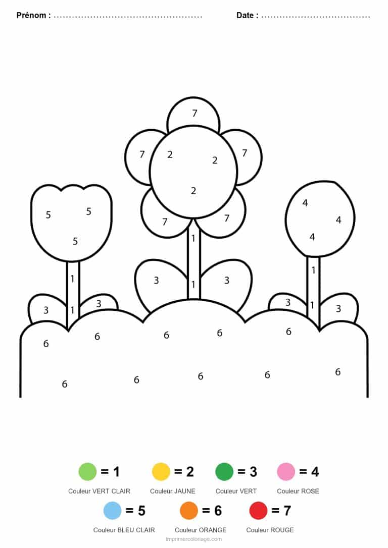 coloriage magique printemps parterre de fleurs - dessin gratuit &agrave; imprimer