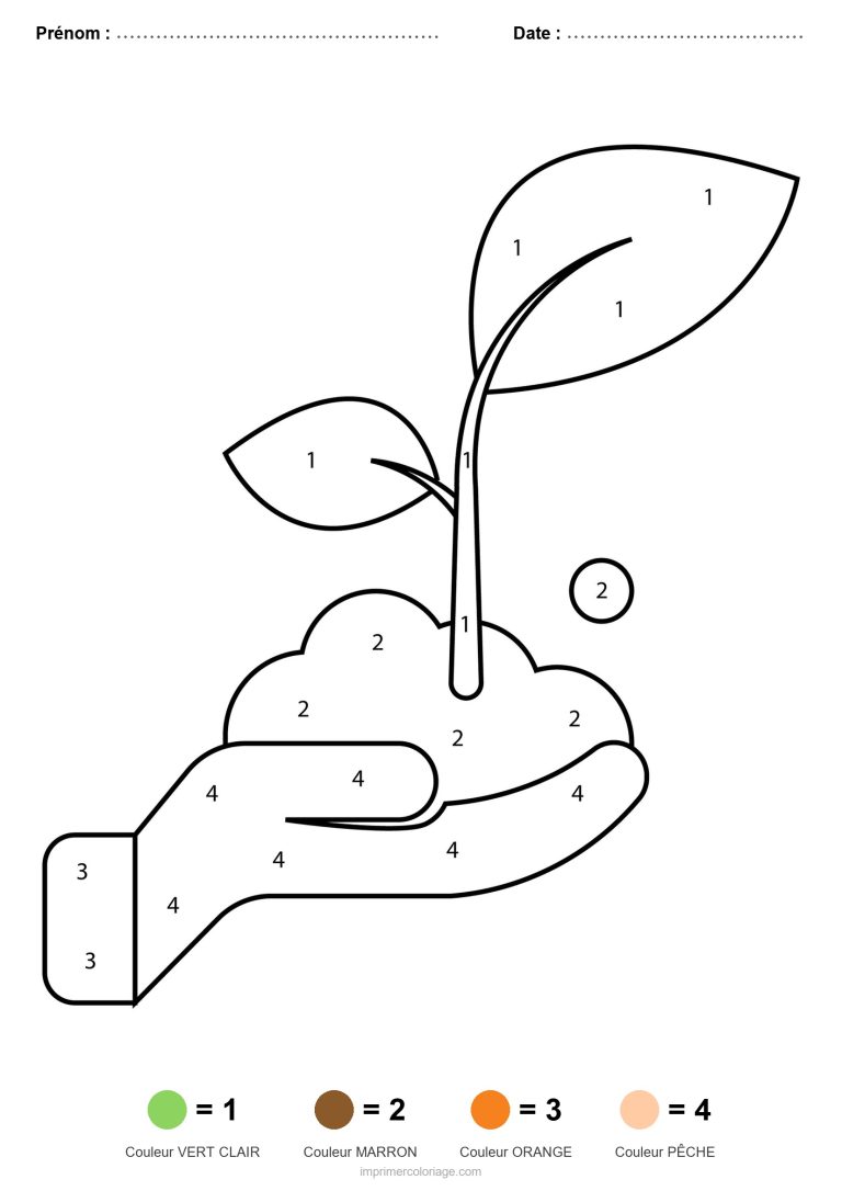 coloriage magique printemps pousse dans la main - dessin gratuit &agrave; imprimer