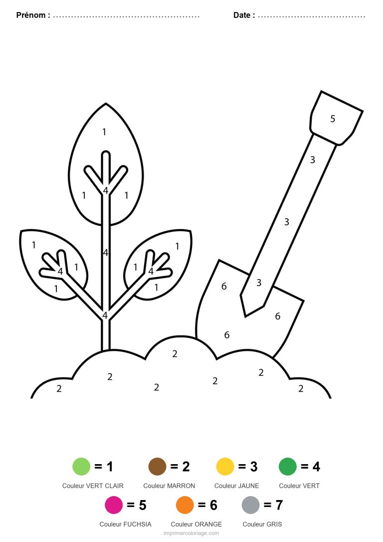 coloriage magique printemps pousse et pelle - dessin gratuit &agrave; imprimer