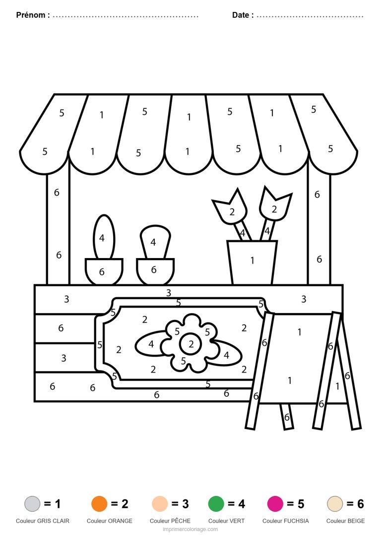 coloriage magique printemps stand de fleuriste - dessin gratuit &agrave; imprimer