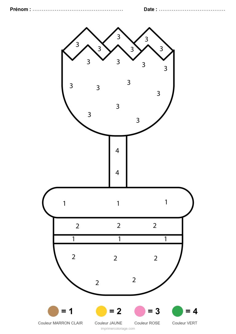 coloriage magique printemps tulipe en pot 2 - dessin gratuit &agrave; imprimer