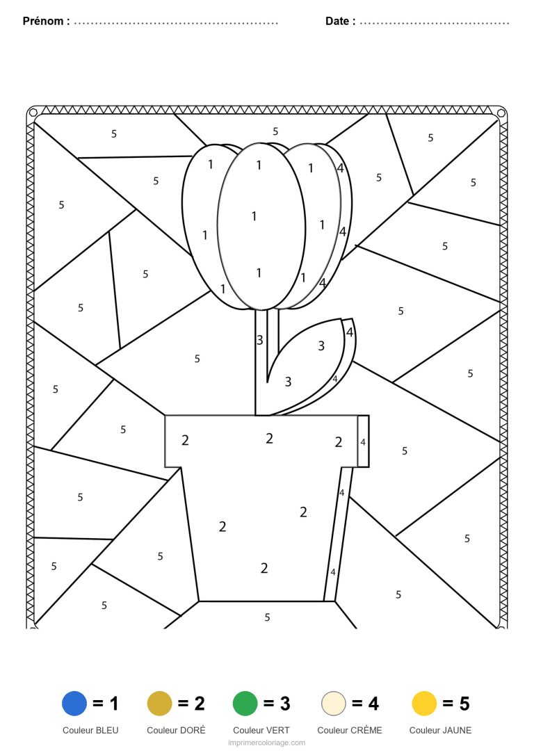 coloriage magique printemps tulipe en pot - dessin gratuit &agrave; imprimer
