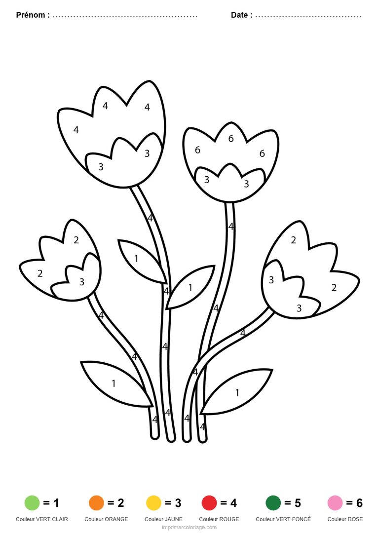 coloriage magique printemps tulipes sauvages - dessin gratuit &agrave; imprimer