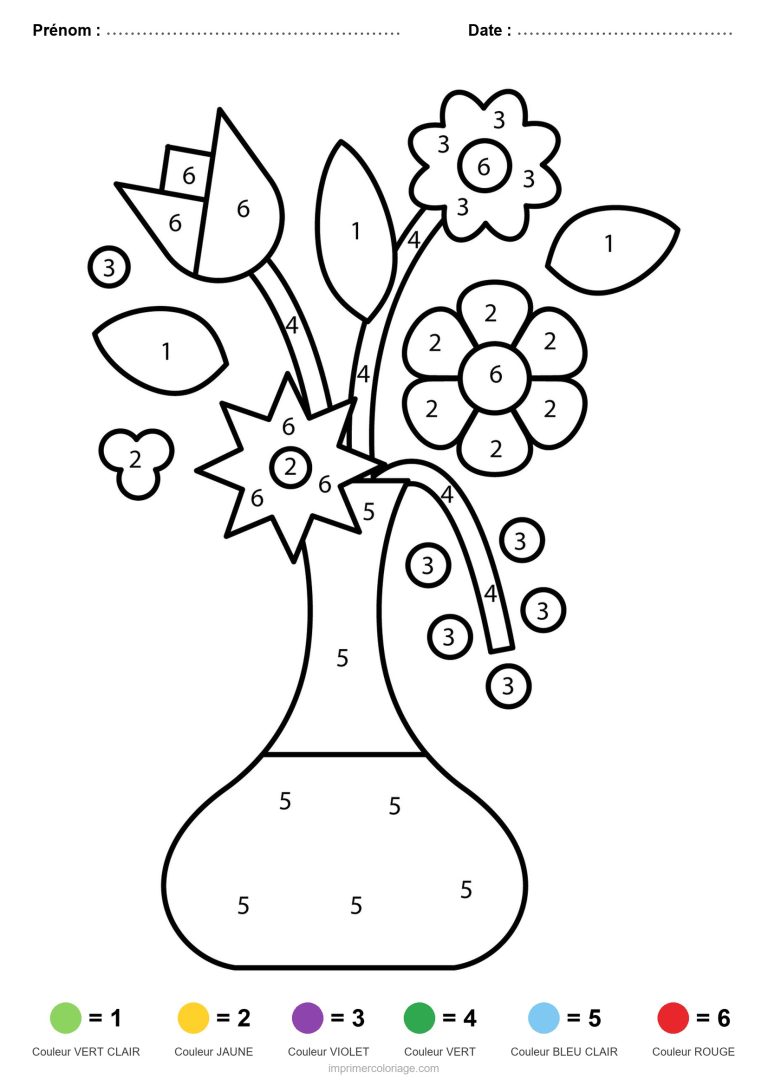 coloriage magique printemps vase de fleurs - dessin gratuit &agrave; imprimer