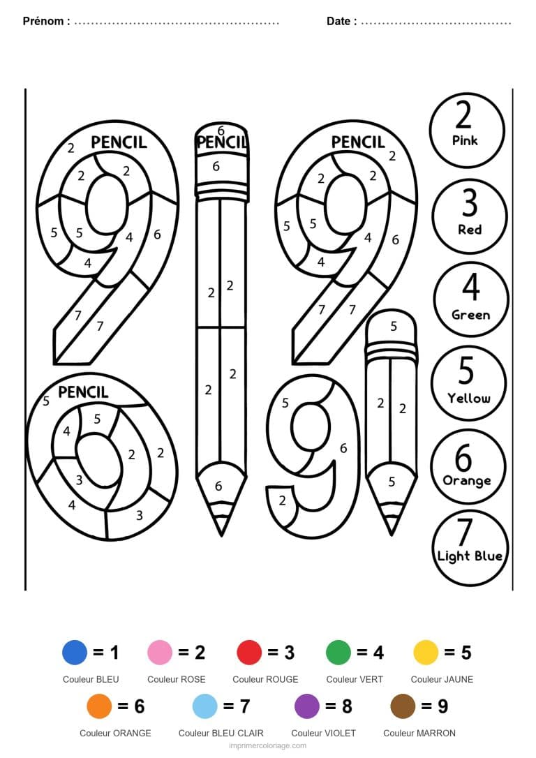 coloriage magique rentree chiffres et crayons - dessin gratuit &agrave; imprimer