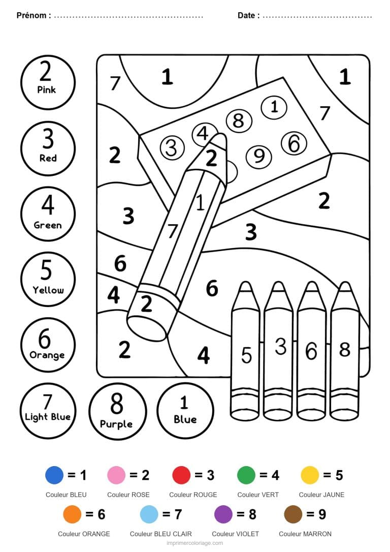 coloriage magique rentree crayons et cahier - dessin gratuit &agrave; imprimer