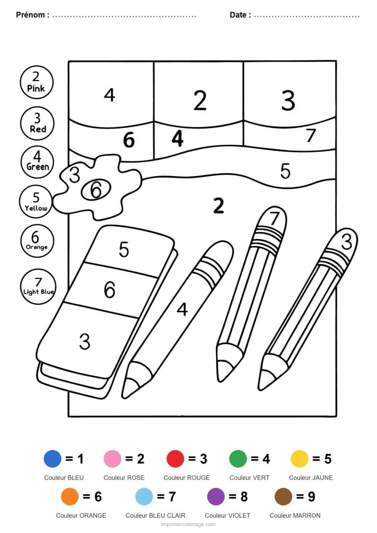 coloriage magique rentree gomme et crayons - dessin gratuit &agrave; imprimer