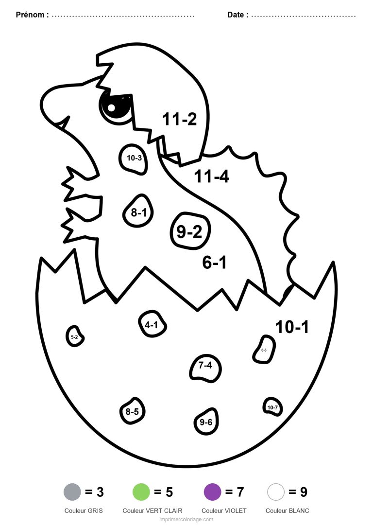 coloriage magique soustraction bebe dinosaure dans l oeuf facile - dessin gratuit &agrave; imprimer