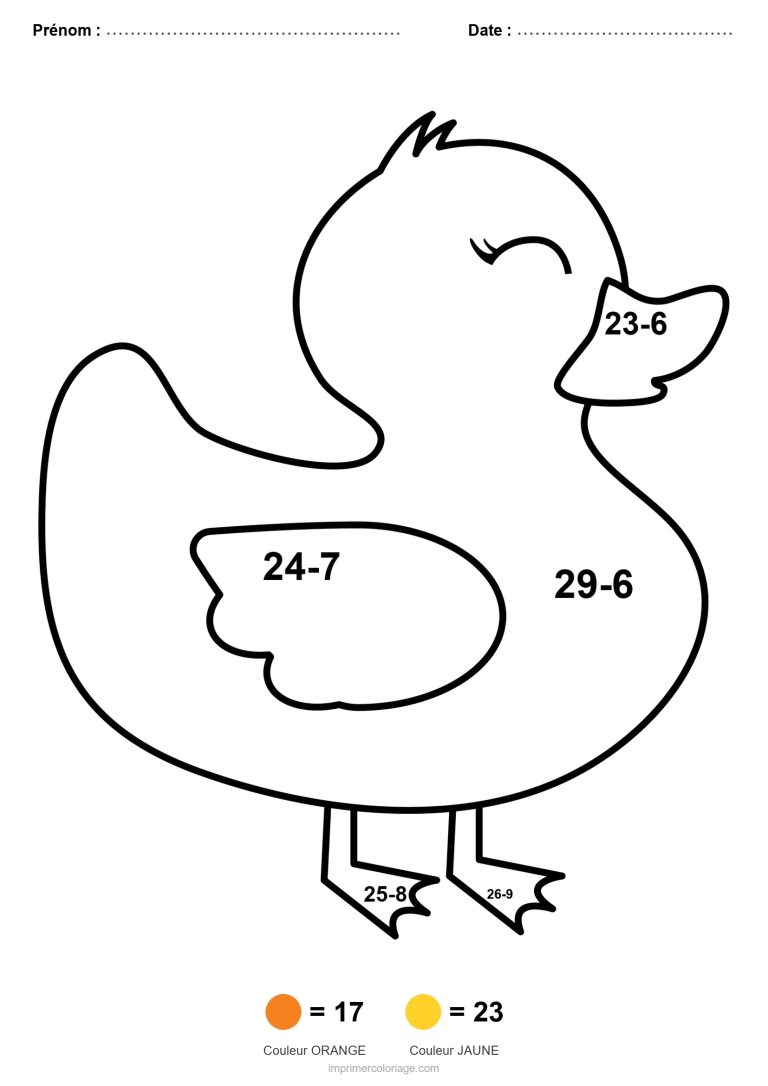 coloriage magique soustraction canard difficile - dessin gratuit &agrave; imprimer