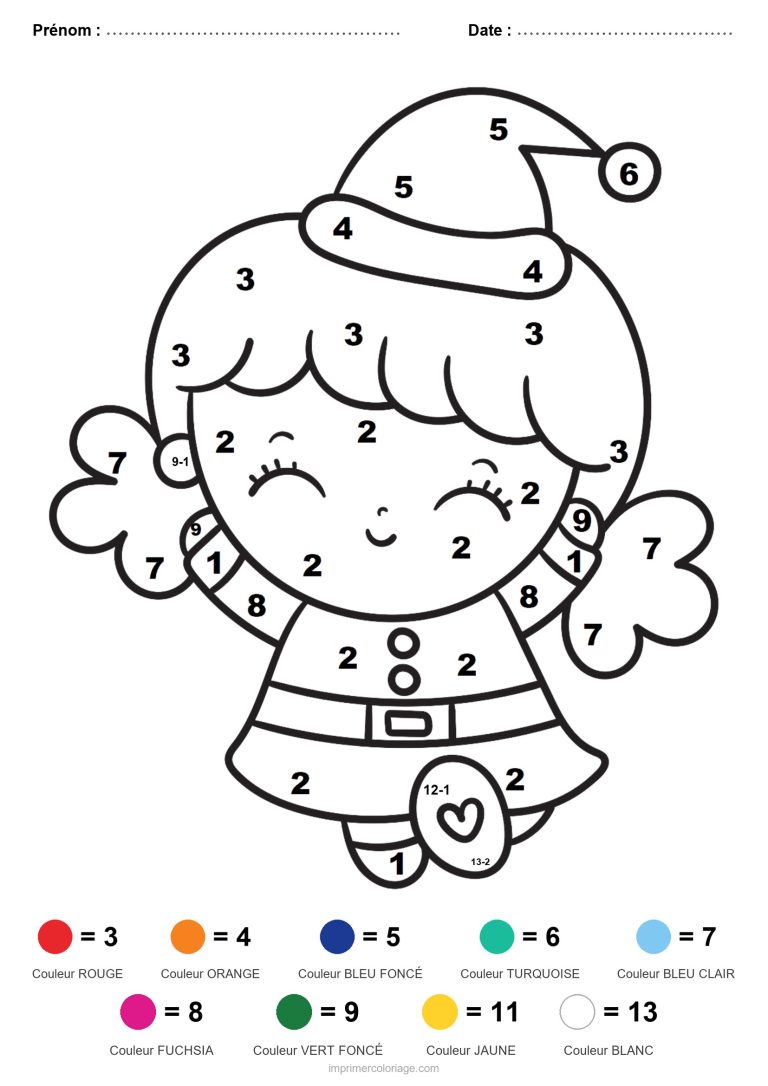 coloriage magique soustraction fille au bonnet de noel facile - dessin gratuit &agrave; imprimer
