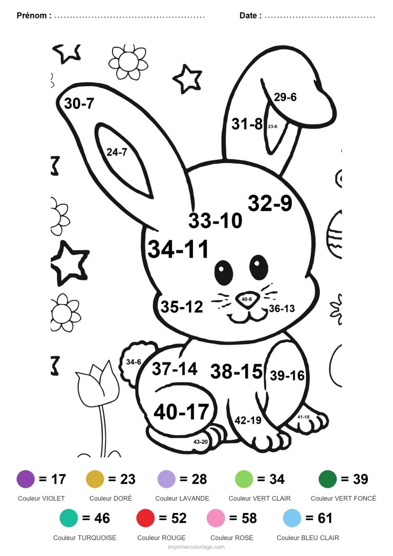 coloriage magique soustraction lapin et tulipe difficile - dessin gratuit &agrave; imprimer