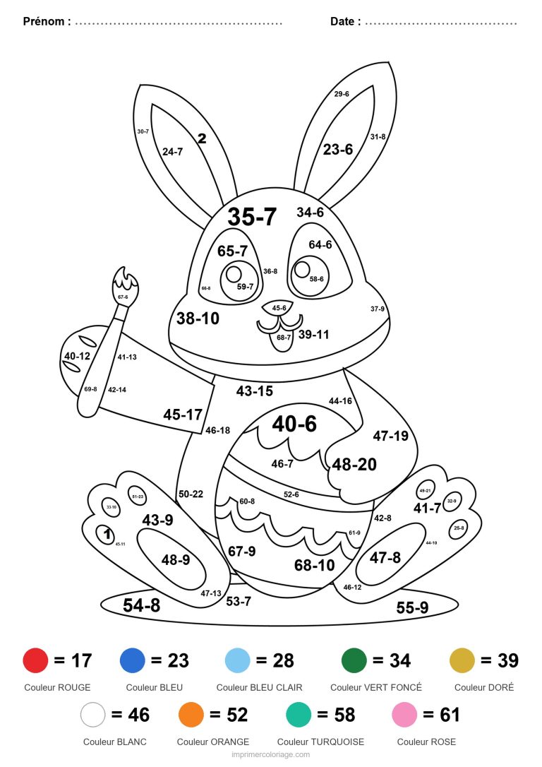 coloriage magique soustraction lapin peintre difficile - dessin gratuit &agrave; imprimer