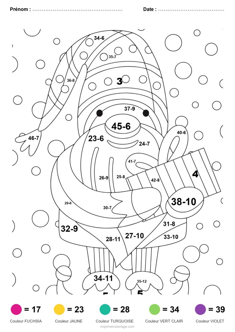 coloriage magique soustraction lutin au cadeau difficile - dessin gratuit &agrave; imprimer