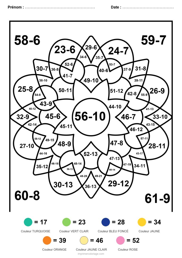 coloriage magique soustraction mandala a couches difficile - dessin gratuit &agrave; imprimer