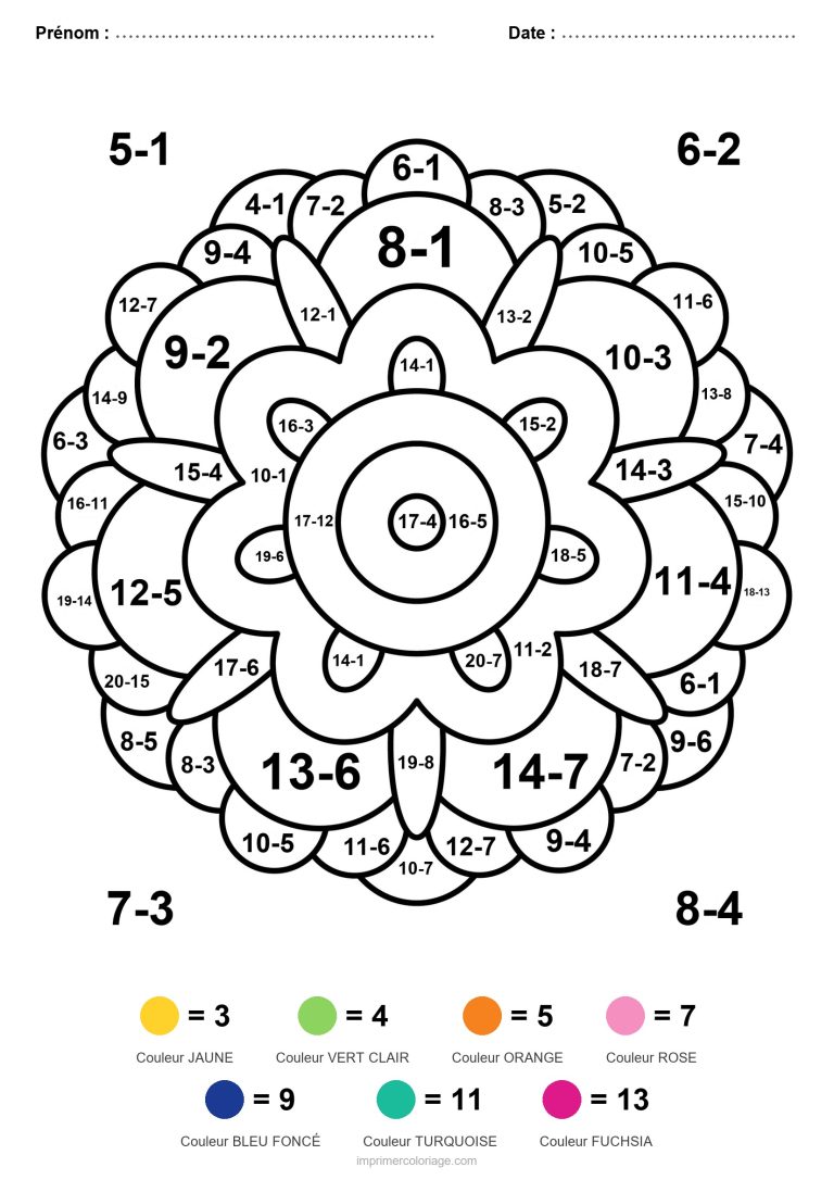 coloriage magique soustraction mandala dentelle facile - dessin gratuit &agrave; imprimer
