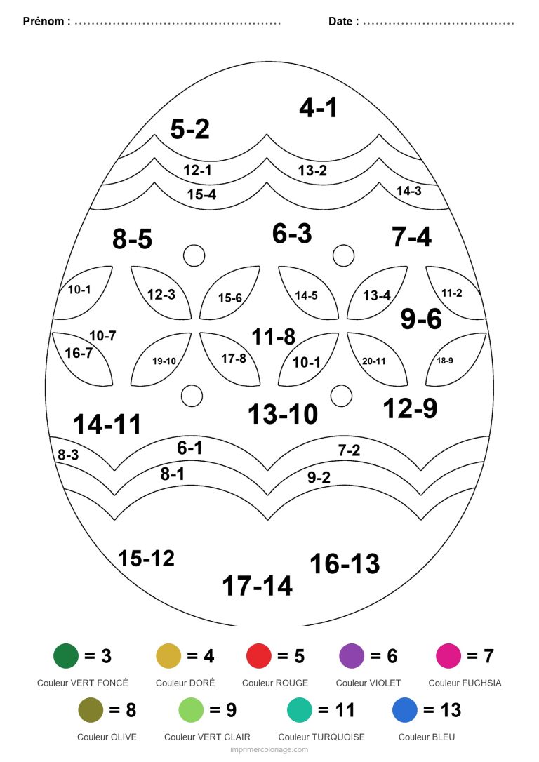 coloriage magique soustraction oeuf decore facile - dessin gratuit &agrave; imprimer