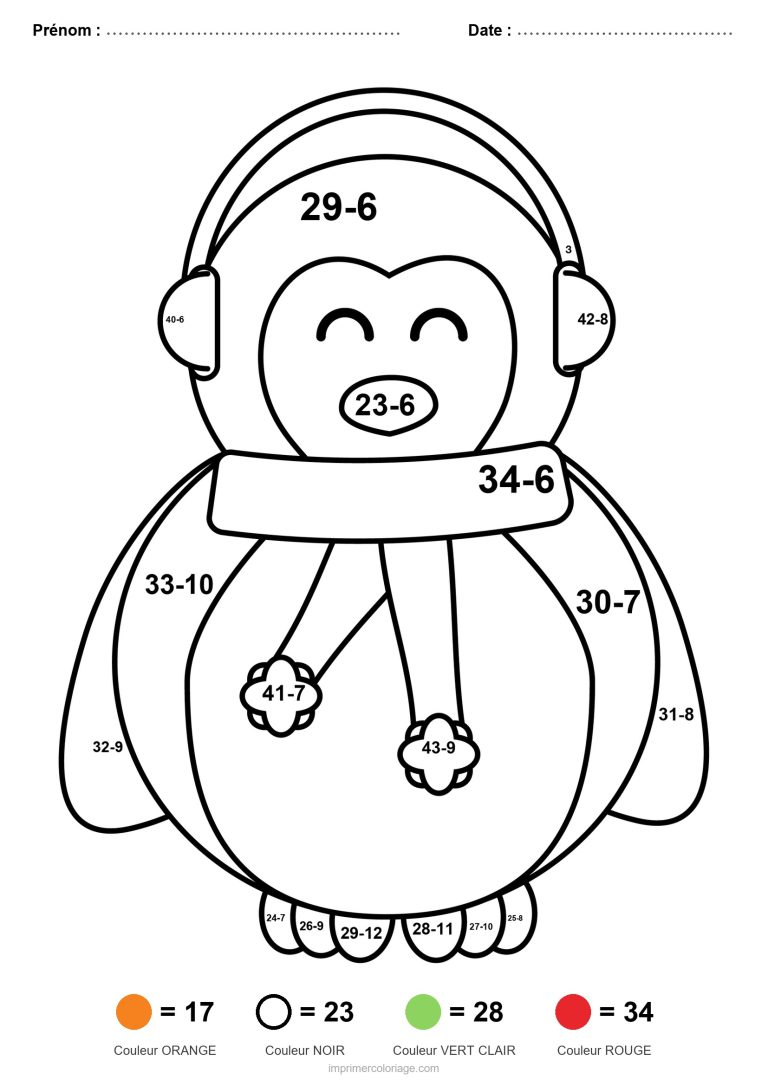 coloriage magique soustraction singe au casque difficile - dessin gratuit &agrave; imprimer
