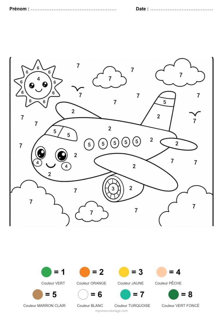 coloriage magique vehicules avion - dessin gratuit &agrave; imprimer