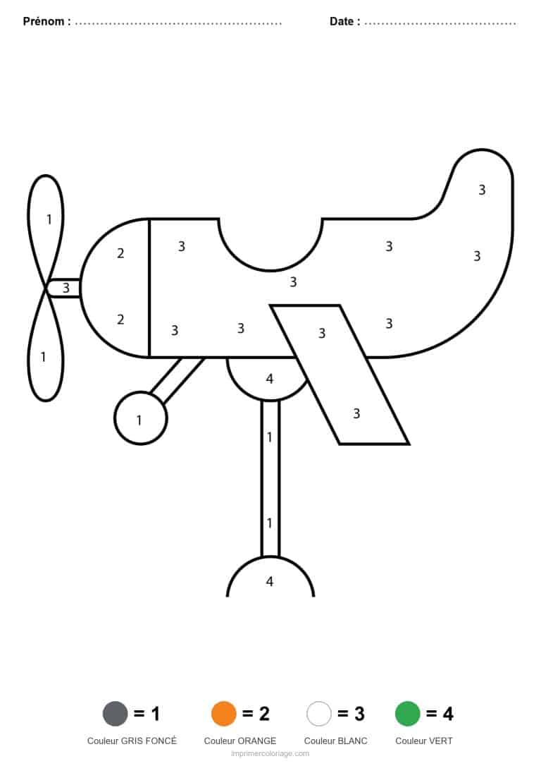 coloriage magique vehicules avion a helice - dessin gratuit &agrave; imprimer