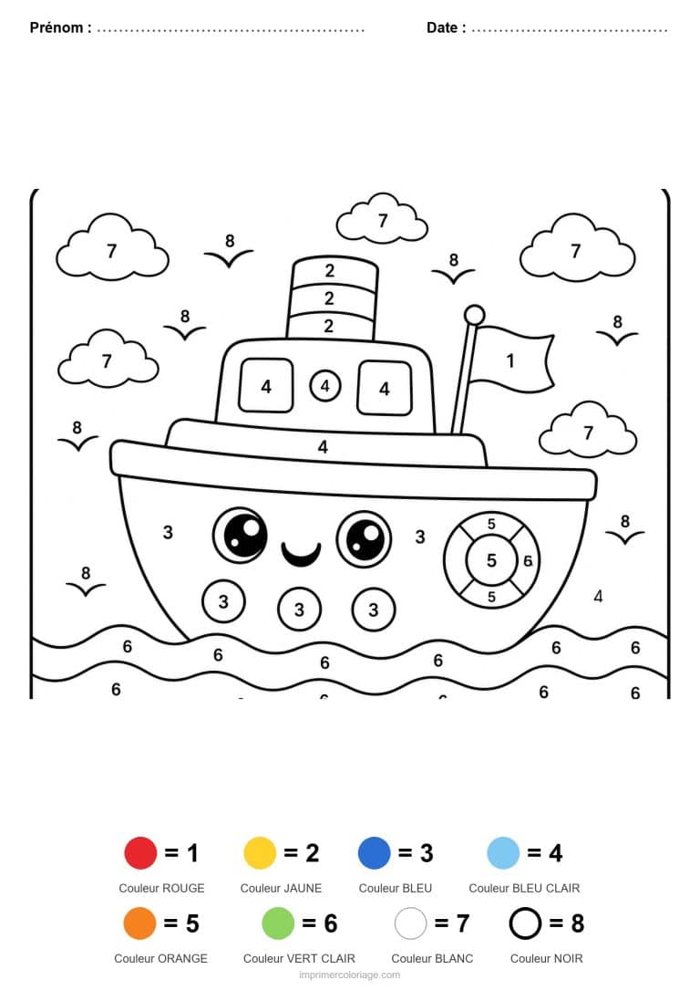 coloriage magique vehicules bateau - dessin gratuit &agrave; imprimer