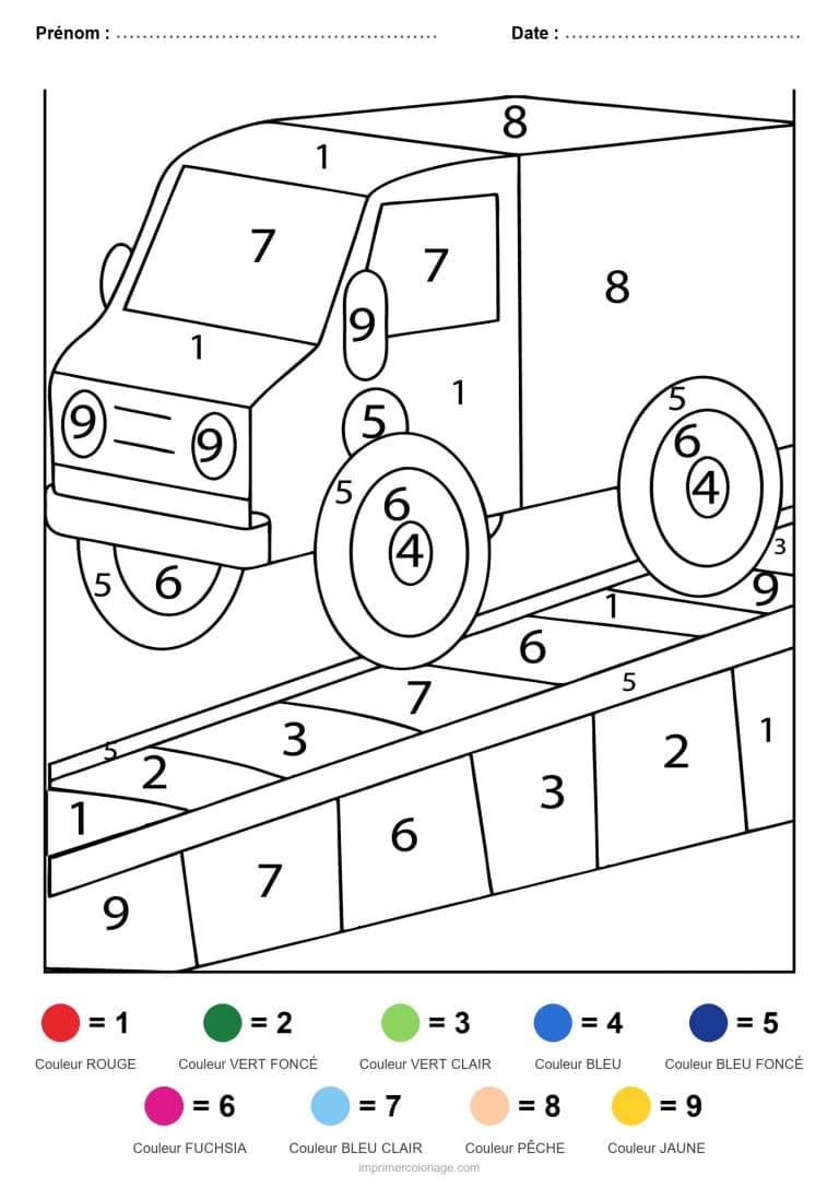 coloriage magique vehicules camion - dessin gratuit &agrave; imprimer
